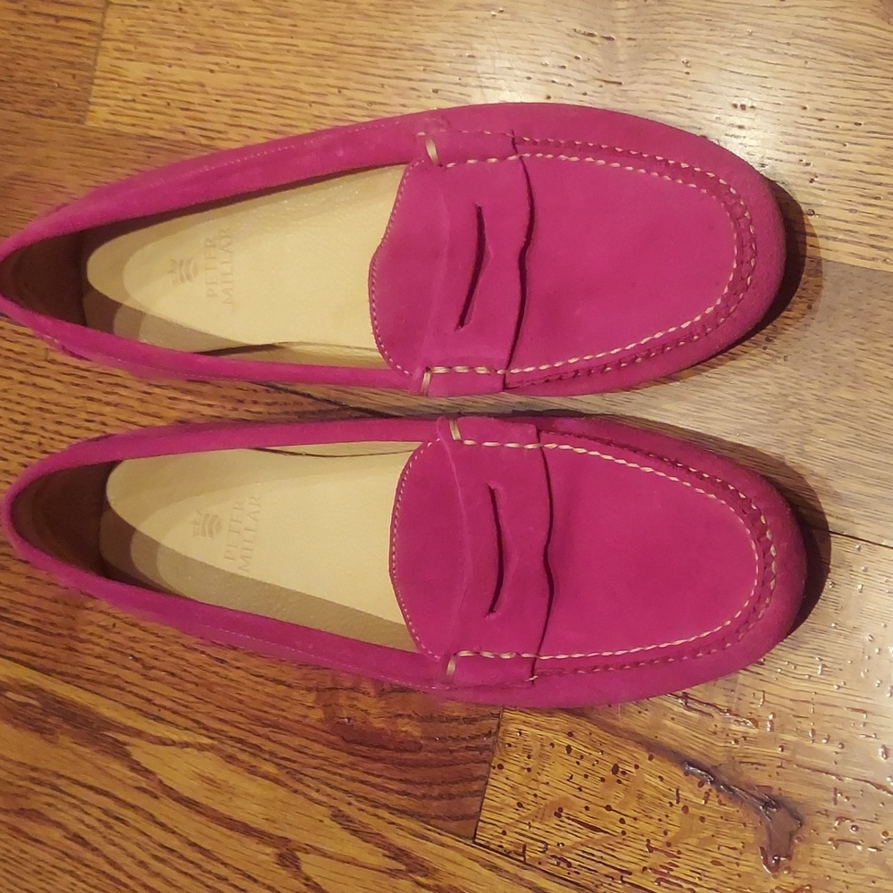 Peter Millar Newport Suede Driving Shoe/Moccasin Size 7.5 Pink Excellent Conditi